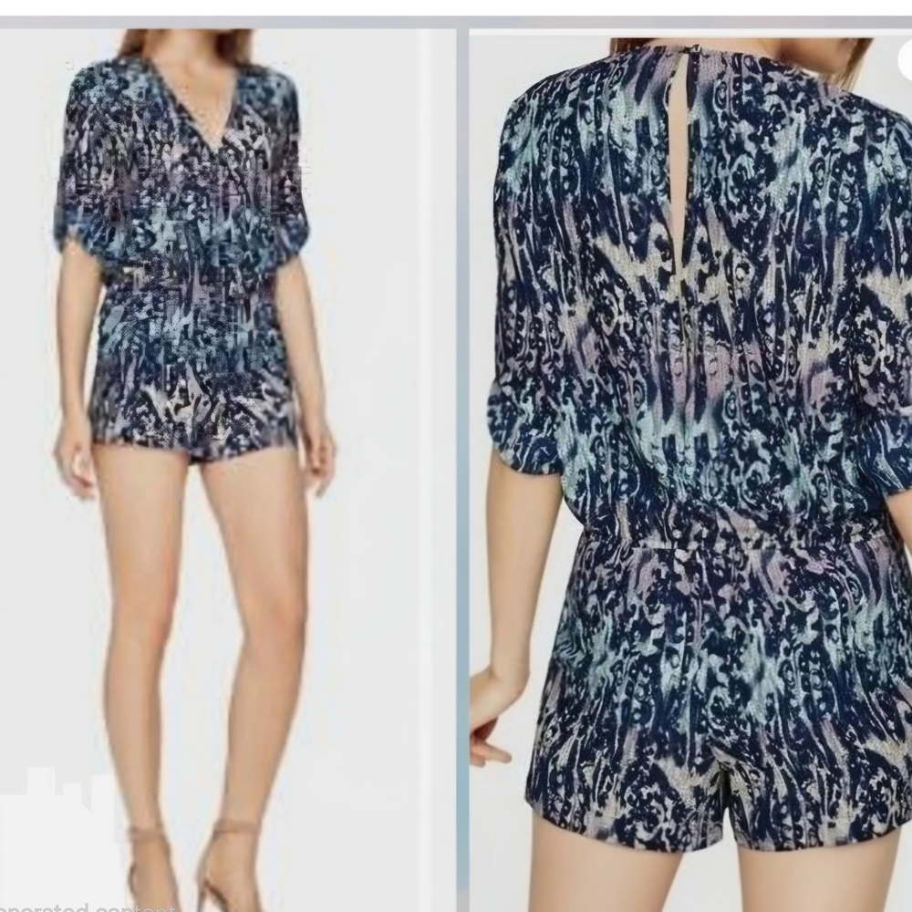 BCBGMaxAzria Navy and Light Pink Romper